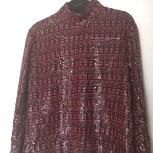 NWOT ZARA Multicolored Orange Red Sequin Mockneck